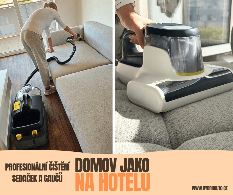 Domov jako na hotelu. Tepování sedačky a detail čištění čalounění.